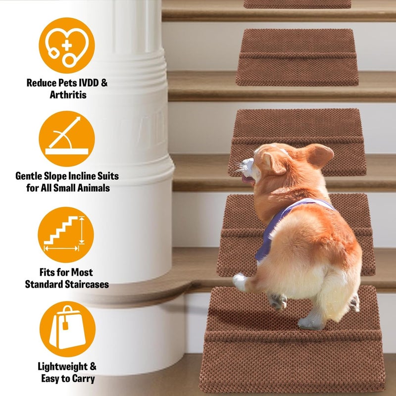 INRLKIT 40D Density Foam Dog Ramp with Anti-Slip Bump for Stairs Suits for Small Dogs Cats, Pet Ramp Steps Stairs for Staircase Indoor with Self-Sticky Pads to Fix(6Pack, Brown) - Image 5